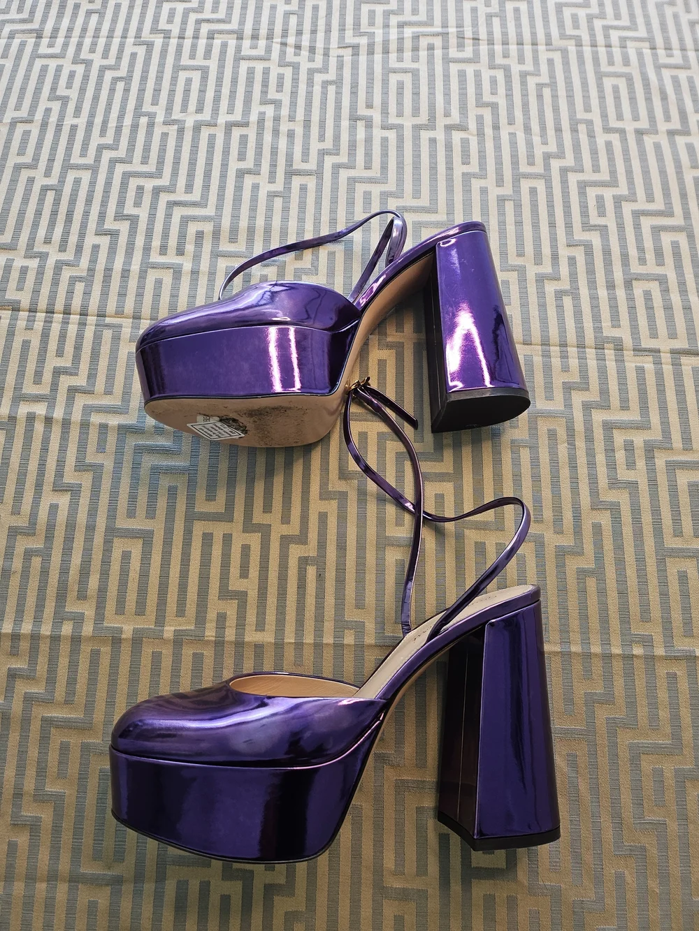 Gianvito Rossi Metallic Purple Platform Block Heel Pumps